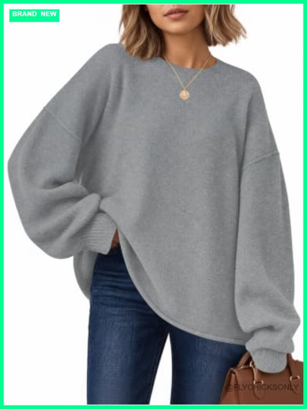 Oversized Crewneck Sweater Drop Shoulder Exposed Seam Knit Pullover